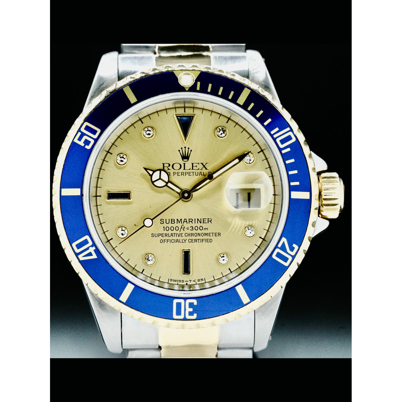 Rolex Submariner Date Steel and Yellow Gold Champagne Serti Dial 16613