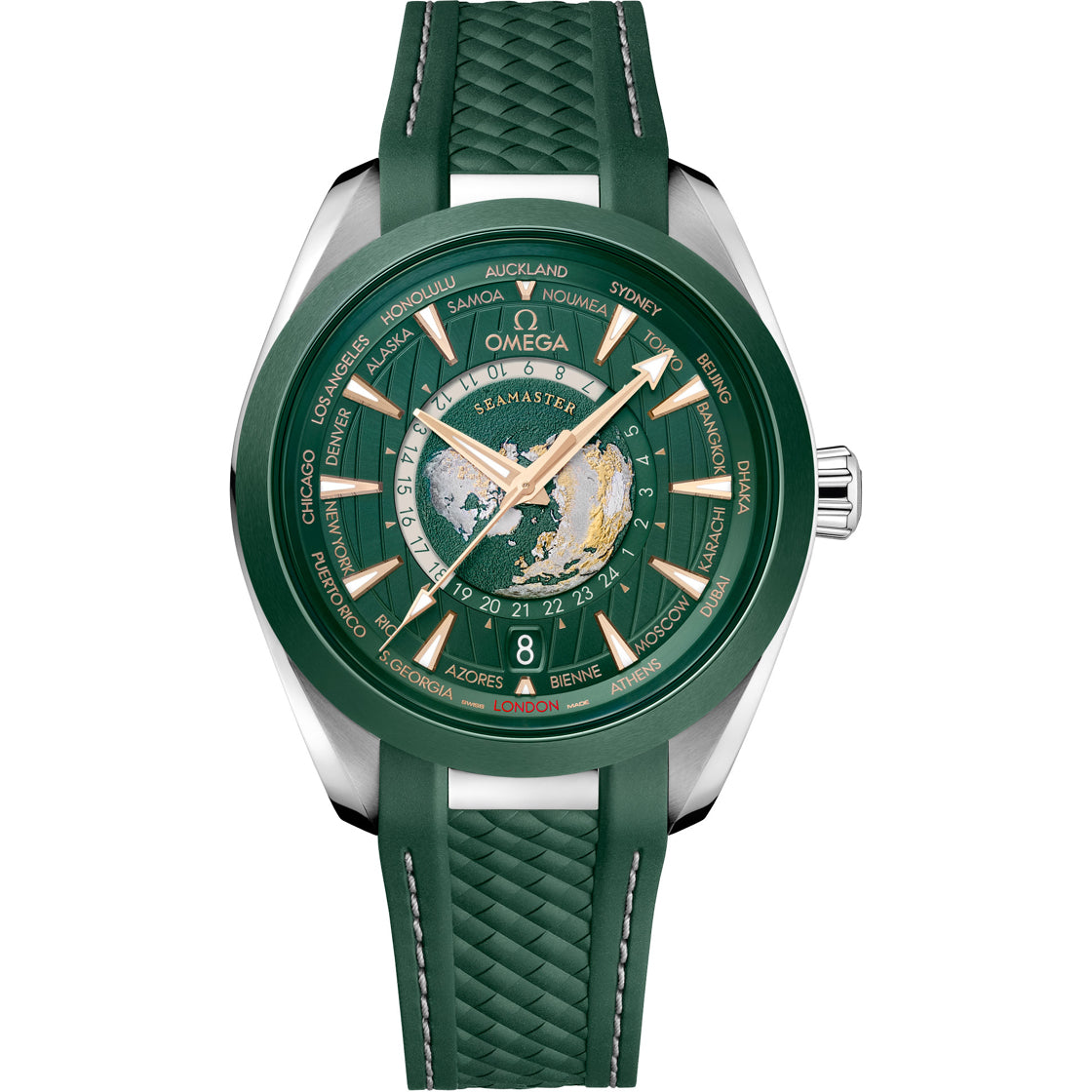 Omega 220.32.43.22.10.001 Seamaster Aqua Terra 150M Worldtimer 43mm Green Ceramic on Strap