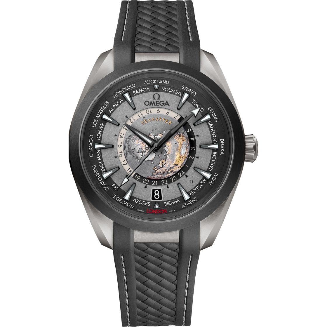Omega 220.92.43.22.99.001 Seamaster Aqua Terra 150M Worldtimer 43mm Black Titanium Ceramic on Strap