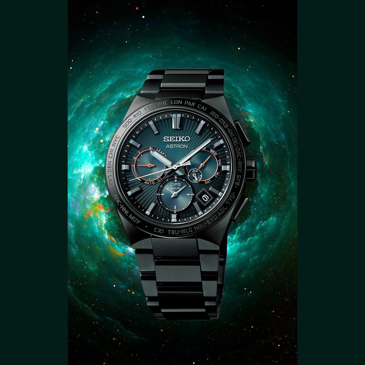 Seiko Astron SSH127 GPS Solar Dual Time Titanium Green Dial