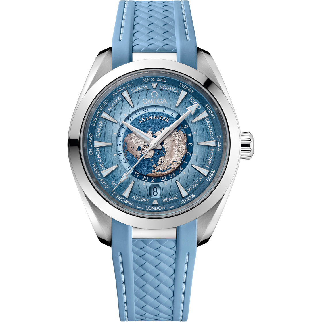 Omega 220.12.43.22.03.002 Seamaster Aqua Terra 150M Worldtimer Summer Blue on Strap