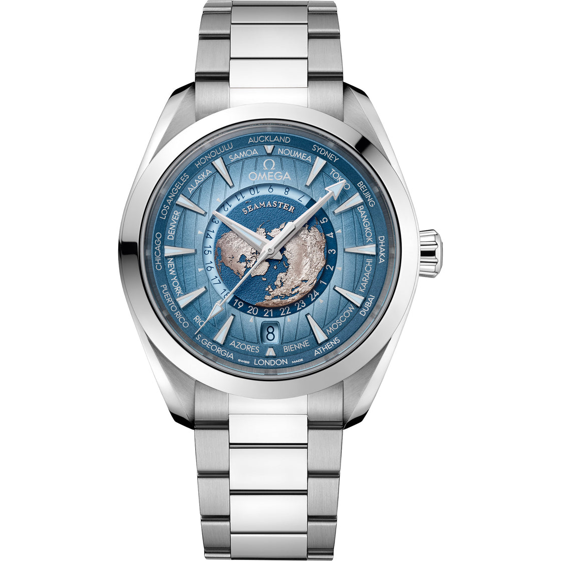 Omega 220.10.43.22.03.002 Seamaster Aqua Terra 150M Worldtimer Summer Blue on Bracelet