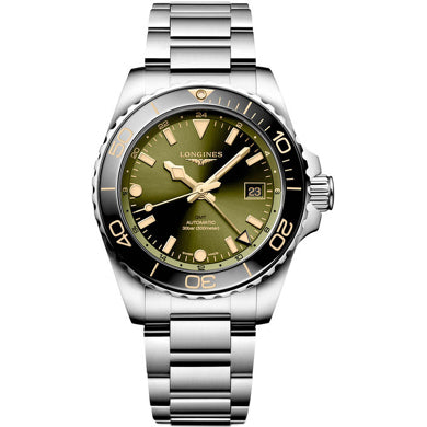 Longines Hydroconquest L3.790.4.06.6 GMT Sunray Green Dial on Bracelet