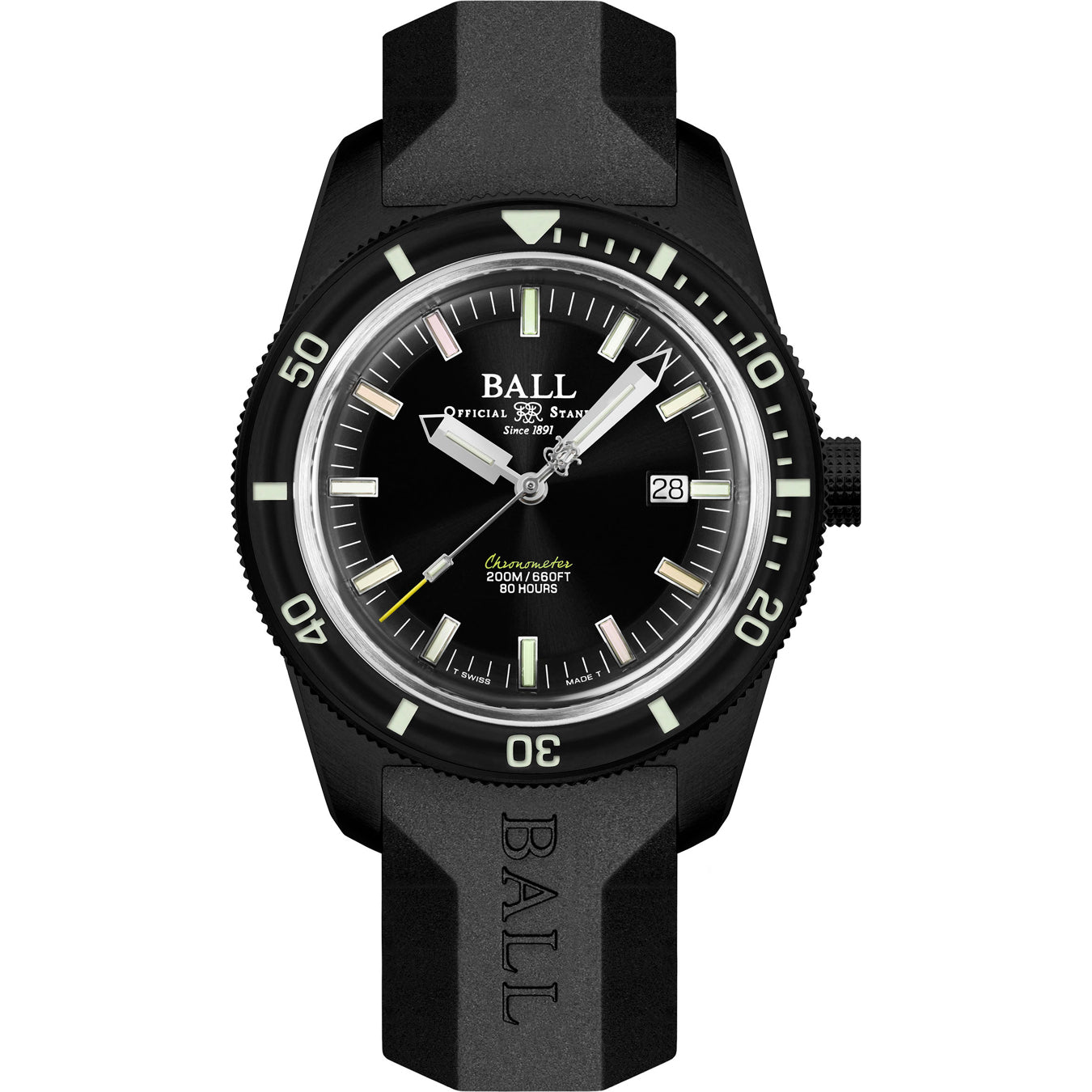 Ball DD3208B-P2C-BKR Engineer II M Skindiver Heritage Black on Strap Rainbow Tubes