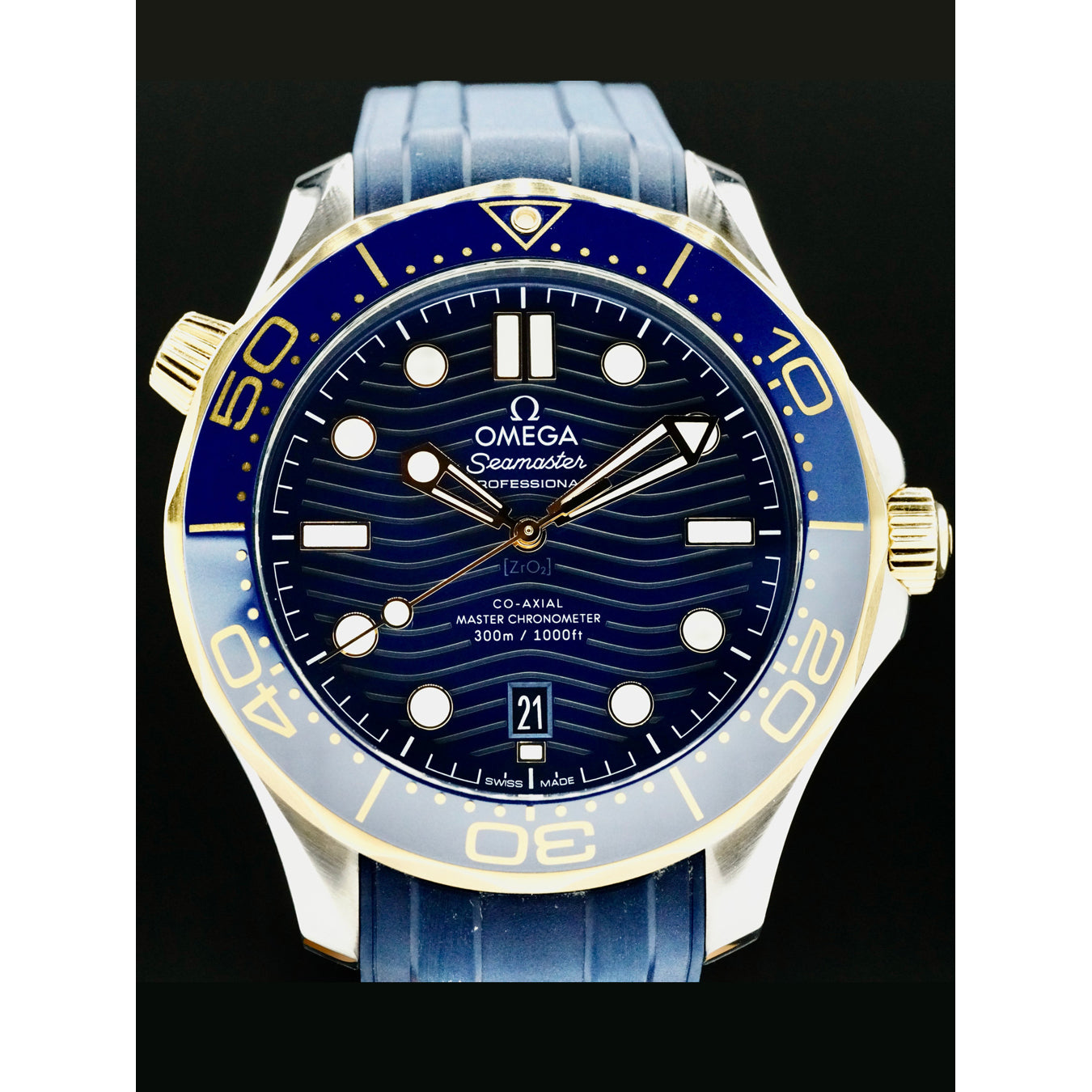 Omega 210.22.42.20.03.001 Seamaster Diver 300M Co-Axial Master Chronometer Steel Yellow Gold on Strap