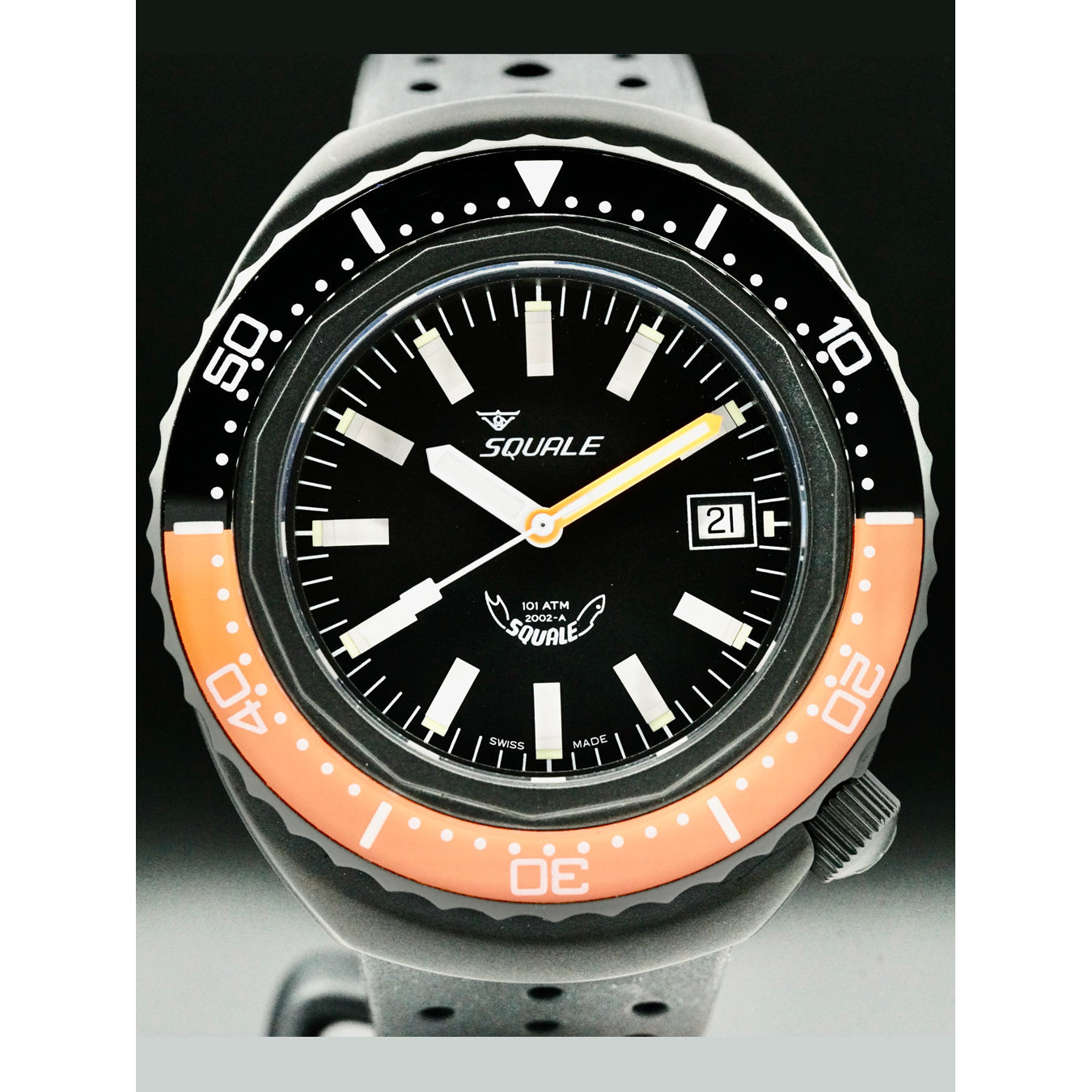 Squale B0834-02 2002.PVD.BKO.BK.NT 2002 Black PVD Black & Orange Bezel Special Edition