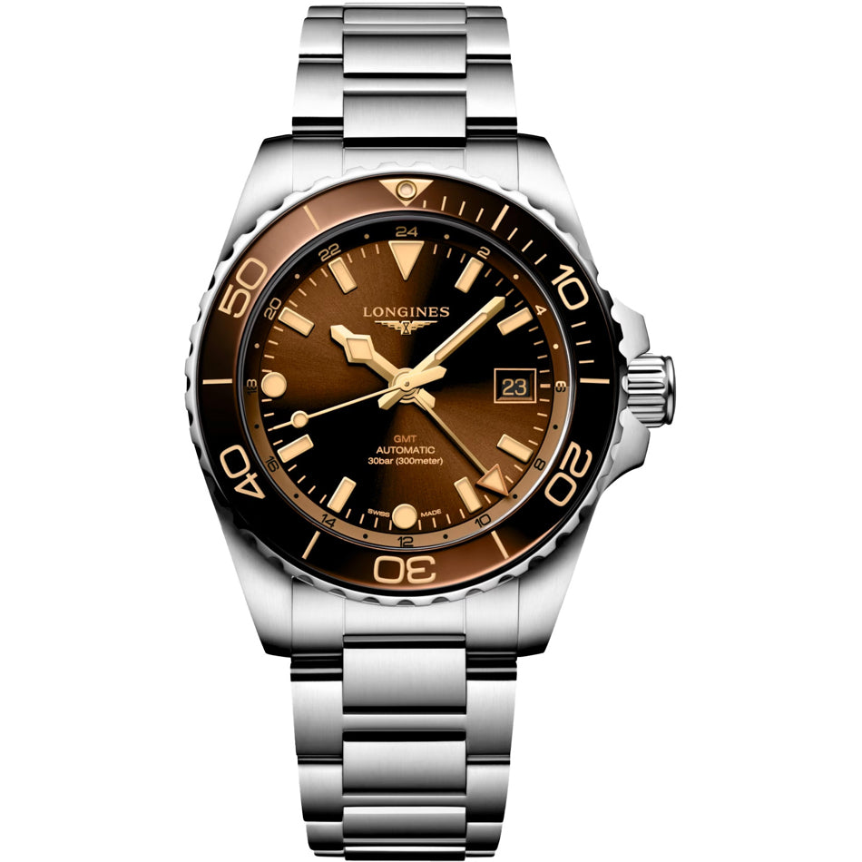 Longines Hydroconquest L3.790.4.66.6 GMT Sunray Brown Dial on Bracelet