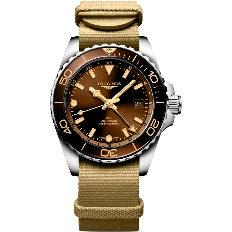 Longines Hydroconquest L3.790.4.66.2 GMT Sunray Brown Dial on NATO Strap