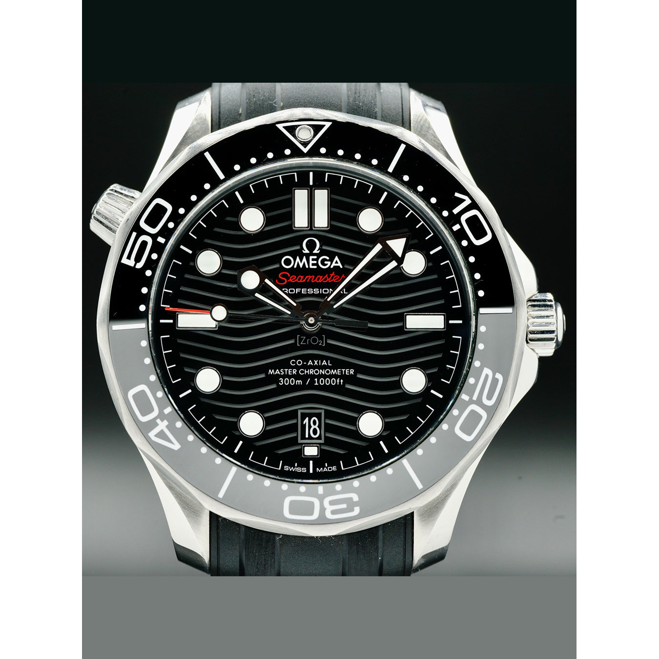 Omega 210.32.42.20.01.001 Seamaster Diver 300M Co-Axial Master Chronometer Black Dial on Rubber Strap