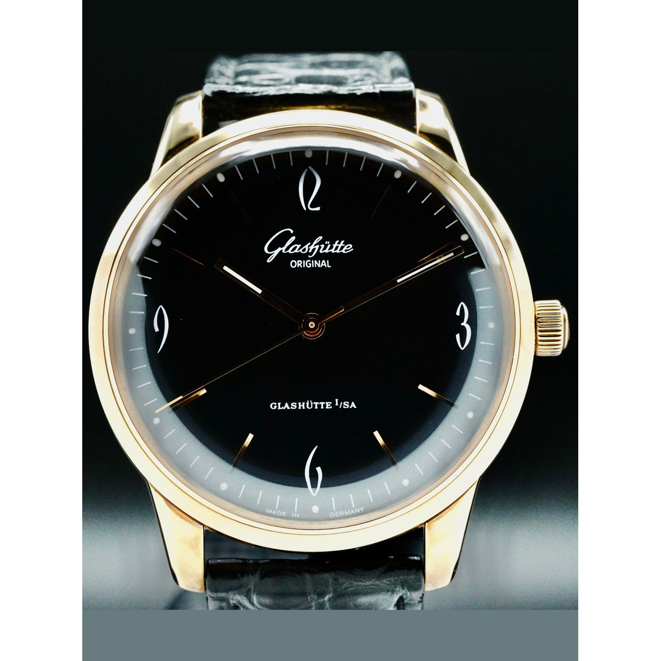 Glashütte Original 1-39-52-02-01-04 Vintage Sixties Gold Case Black Dial