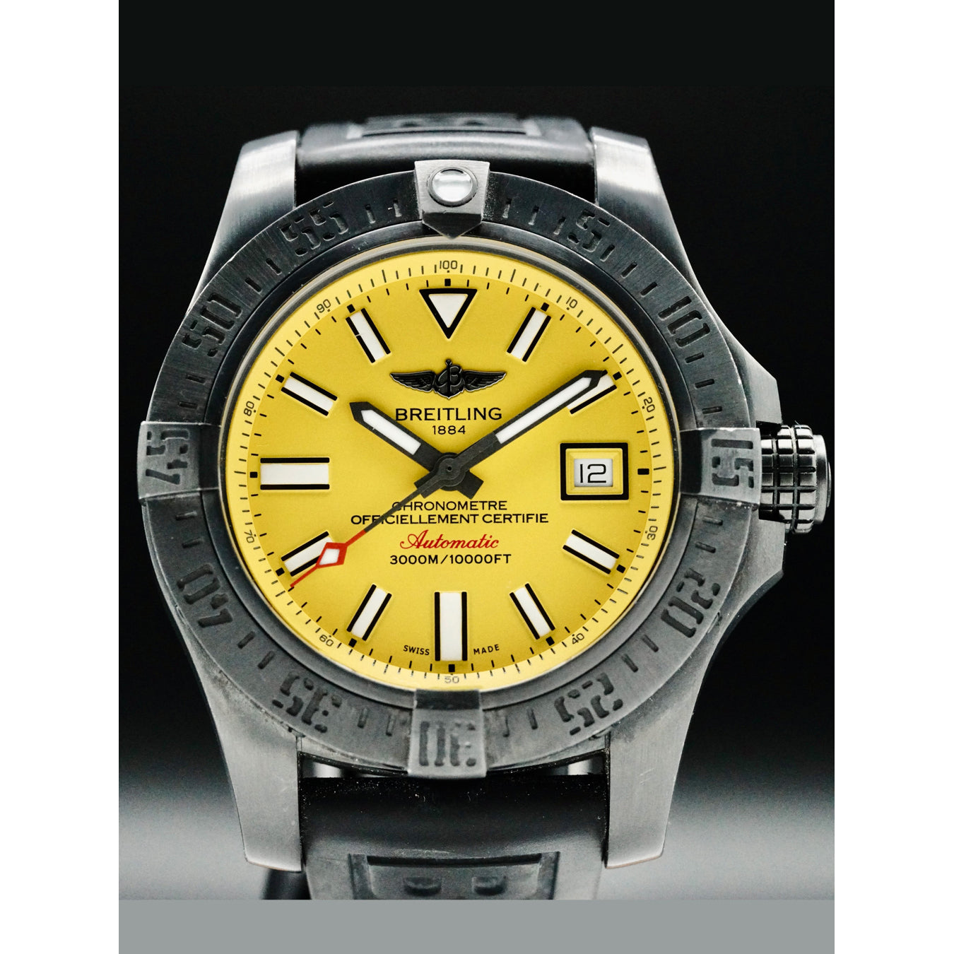 Breitling Superocean Automatic 46 Black Steel Yellow Dial Black Rubber Strap M17368D71