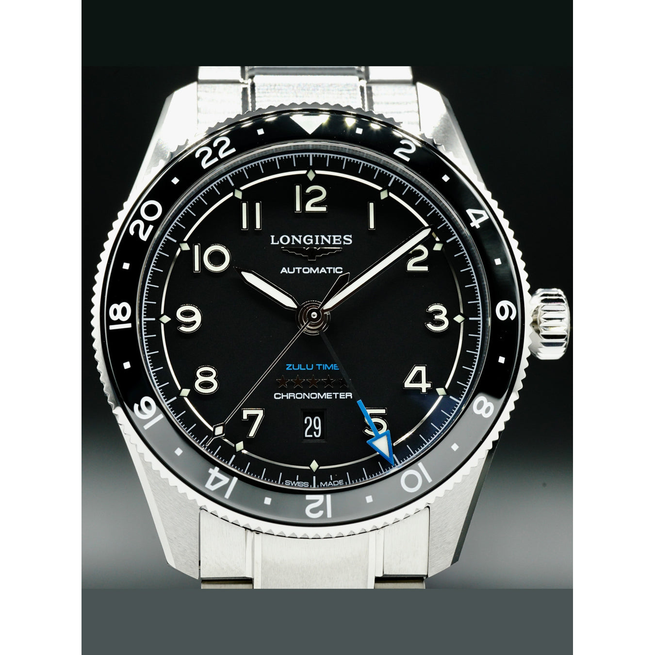 Longines L3.812.4.53.6 Spirit Zulu Time Black Dial