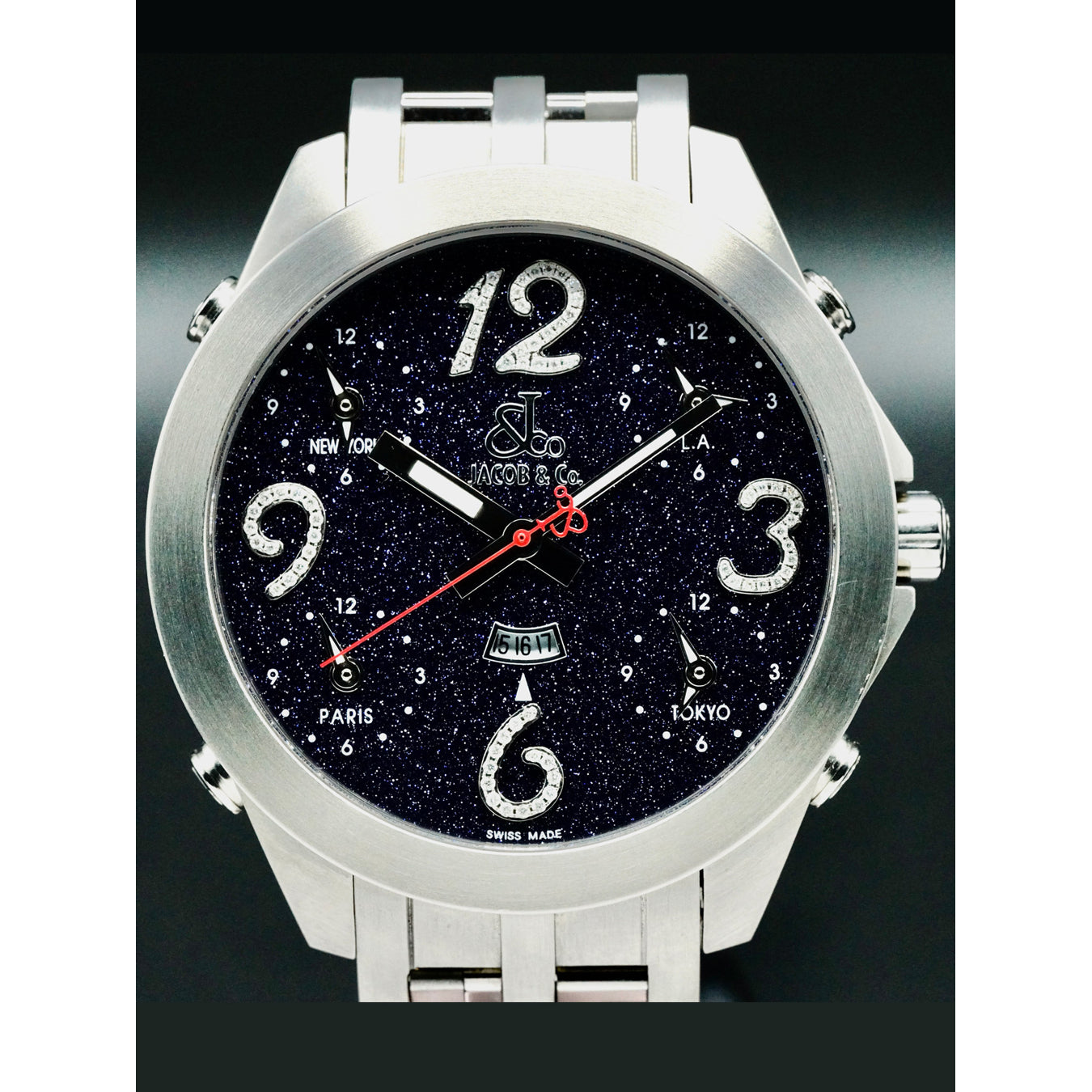 Jacob & Co. JC82B Five Time Zone Factory Dark Blue Diamond Dial