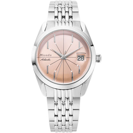 Nivada Grenchen 32042A04 Antartic Spider Salmon Dial Silver Bezel