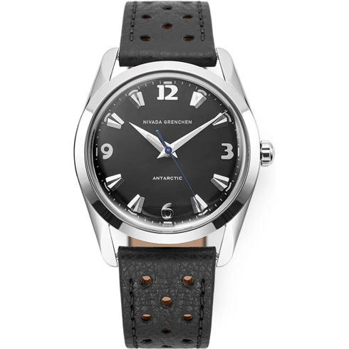 Nivada Grenchen 35002M40 Antarctic 35mm Black White Luminova on Black Racing Strap