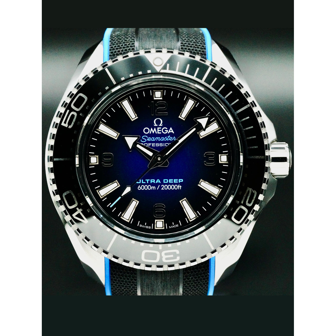 Omega 215.32.46.21.03.001 Seamaster Planet Ocean 6000m Ultra Deep Blue Dial 46mm on Strap