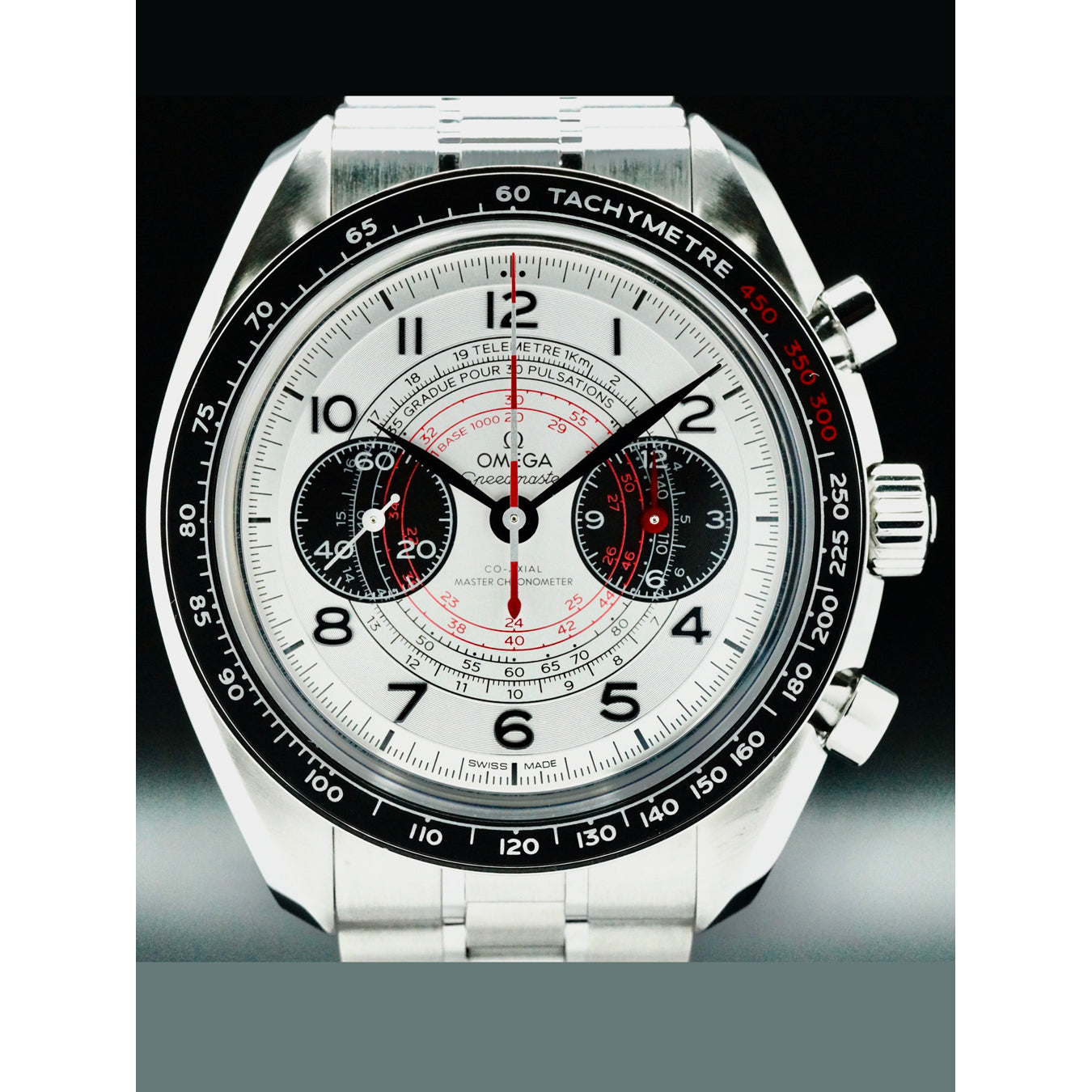 Omega 329.32.43.51.02.001 Speedmaster Chronoscope 43mm Silver & Black Dial on Strap