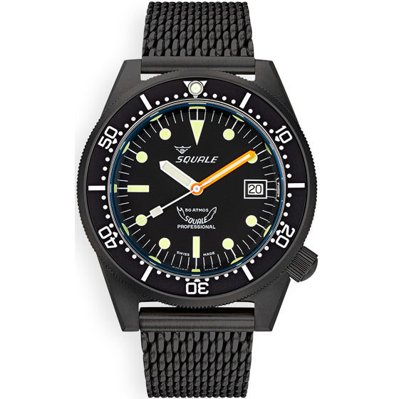 Squale 1521 Classic Black PVD on Black Mesh
