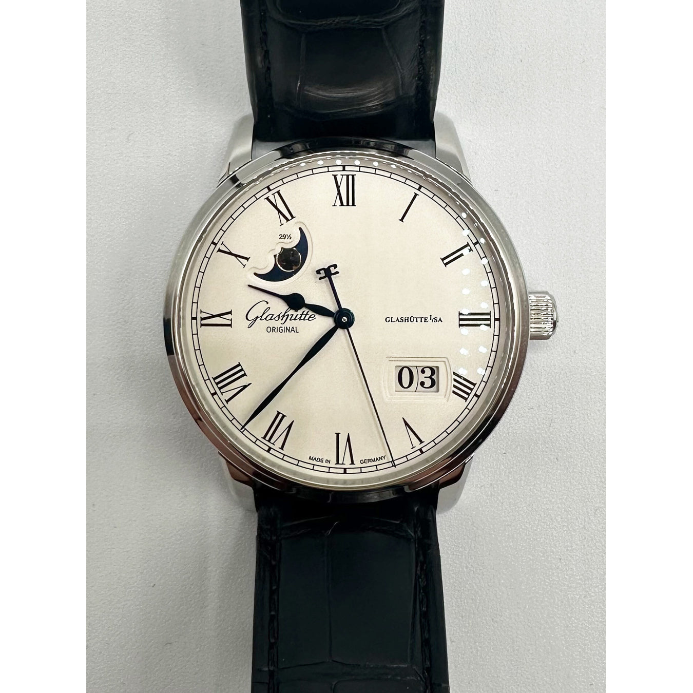 Glashütte Original Senator Panorama Date Moon Phase Stainless Steel 100-04-32-12-04