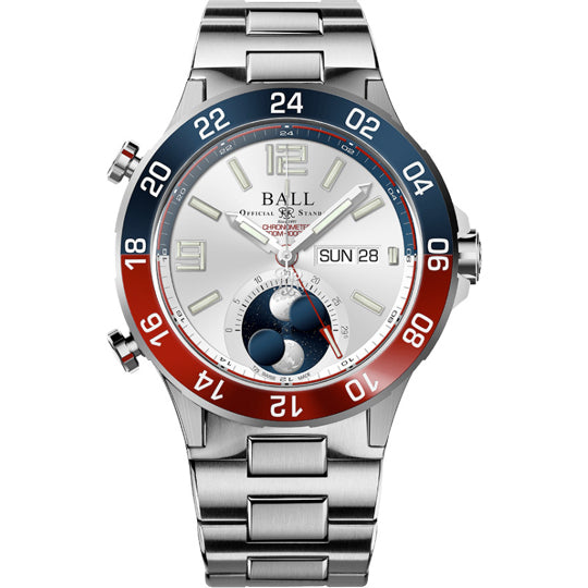 Ball DG3220A-S1CJ-SL Roadmaster Marine GMT Moon Phase Silver Dial 42mm