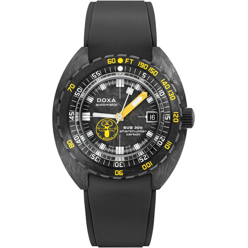 DOXA Sub 300 Carbon Aqua Lung US Divers Sharkhunter 822.70.101AQL.20 on Strap