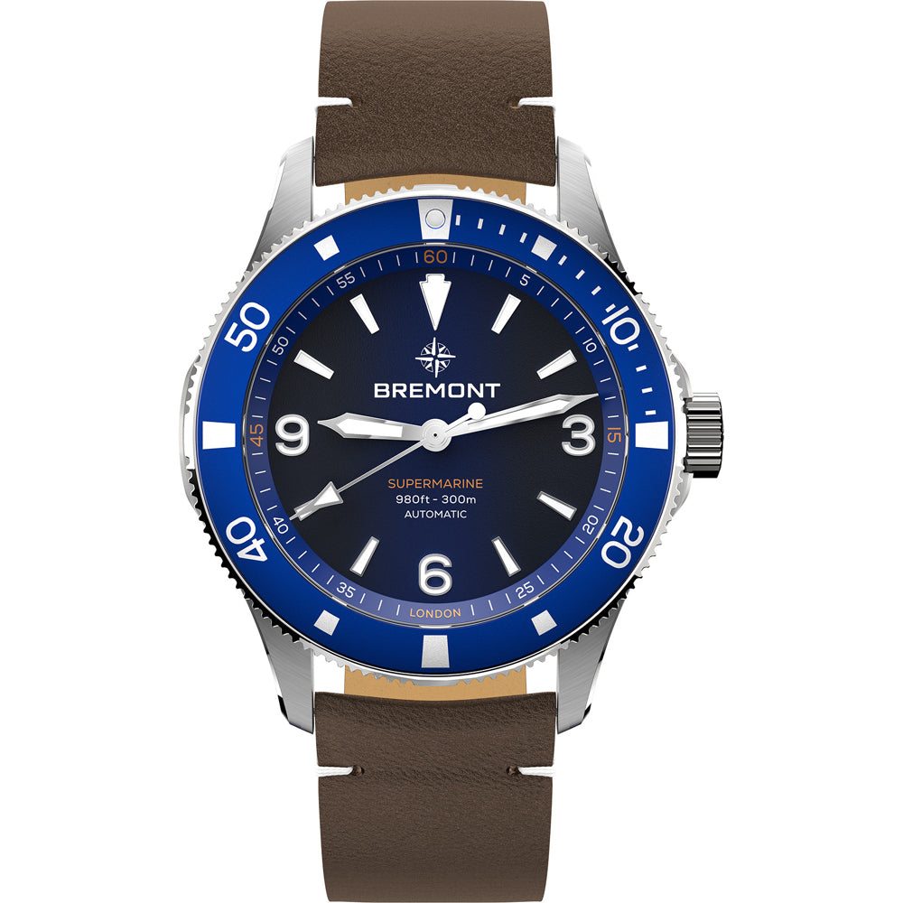 Bremont SM40-ND-SS-BL-L-S Supermarine 300M Blue Dial on Leather Strap