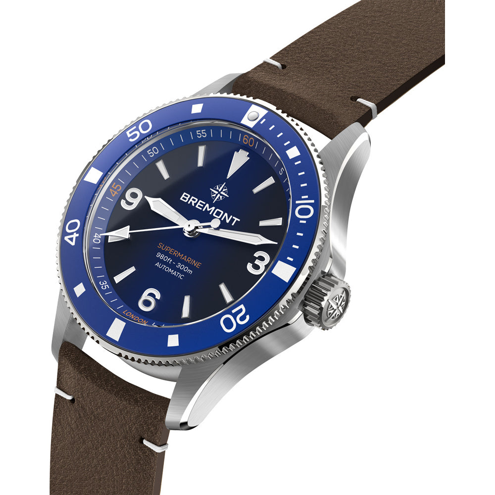 Bremont SM40-ND-SS-BL-L-S Supermarine 300M Blue Dial on Leather Strap