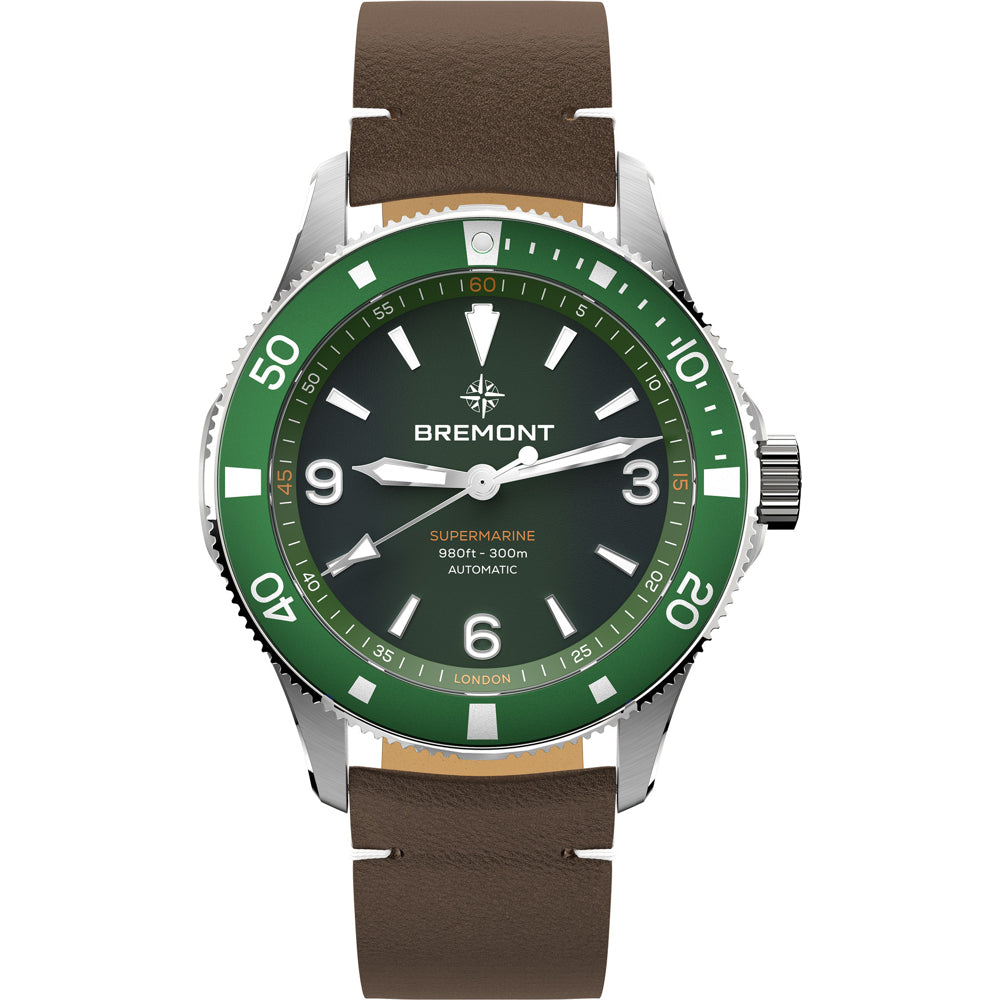 Bremont SM40-ND-SS-GN-L-S Supermarine 300M Green Dial on Leather Strap
