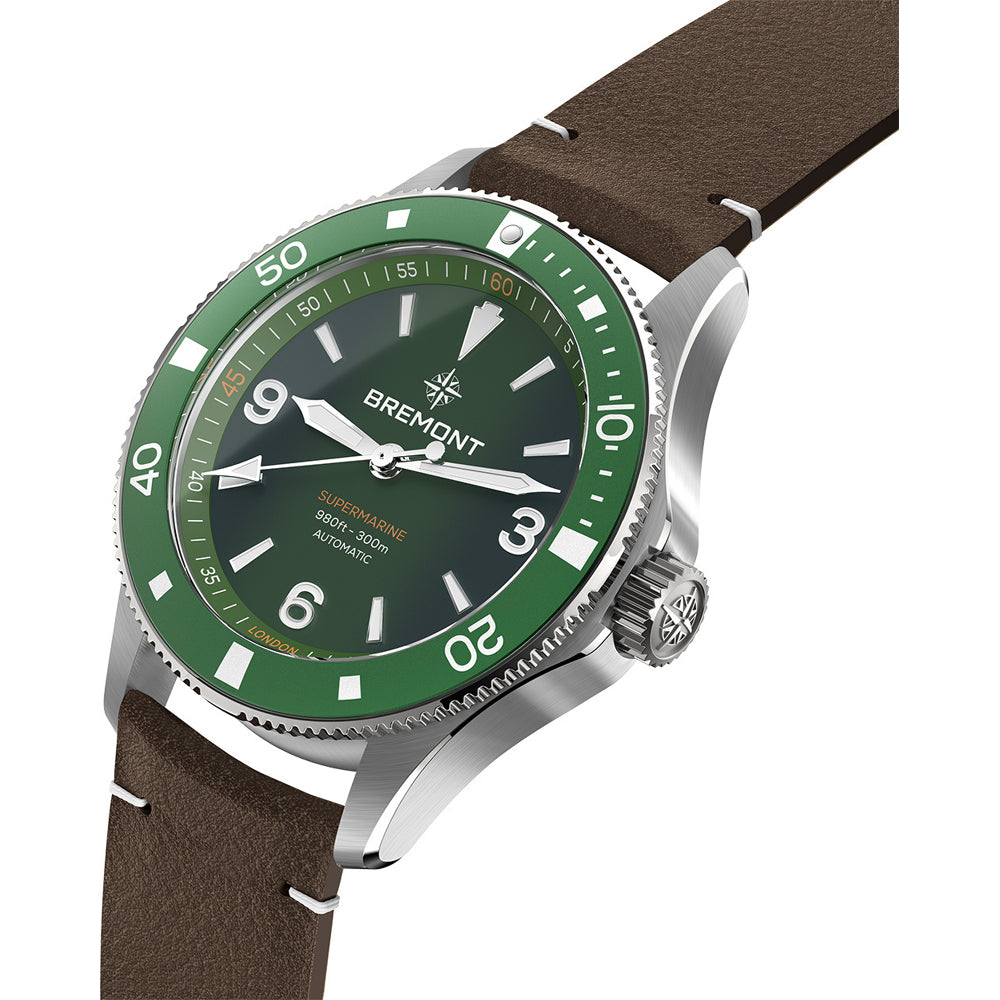 Bremont SM40-ND-SS-GN-L-S Supermarine 300M Green Dial on Leather Strap