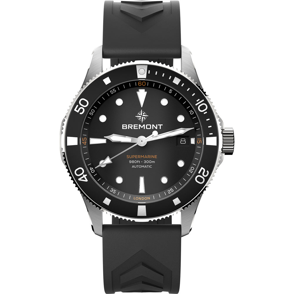 Bremont SM40-DT-SS-BK-R-S Supermarine 300M Date Black Dial on Rubber Strap