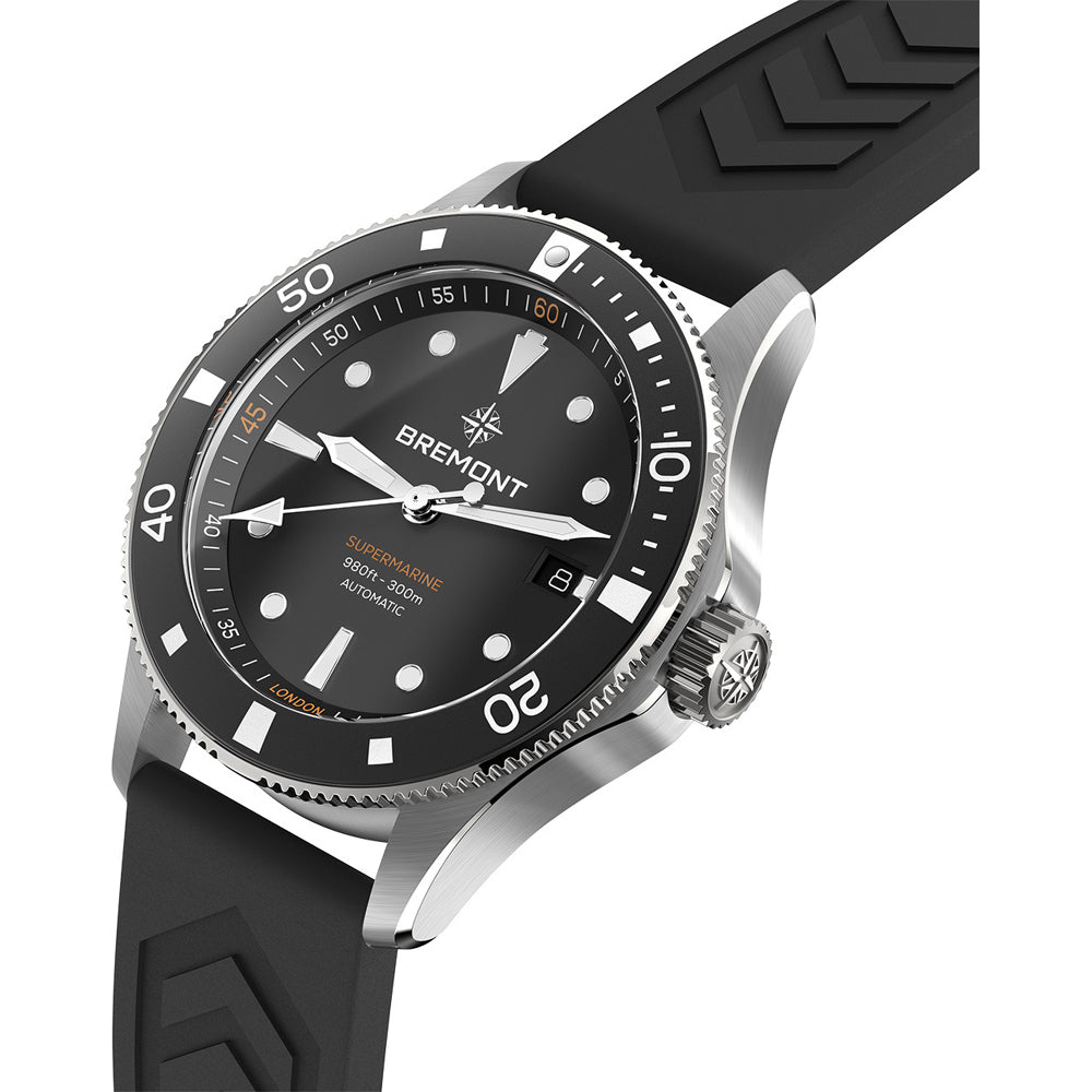Bremont SM40-DT-SS-BK-R-S Supermarine 300M Date Black Dial on Rubber Strap