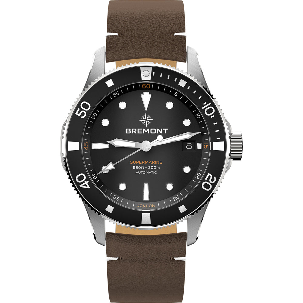 Bremont SM40-DT-SS-BK-L-S Supermarine 300 Date Black Dial on Leather Strap