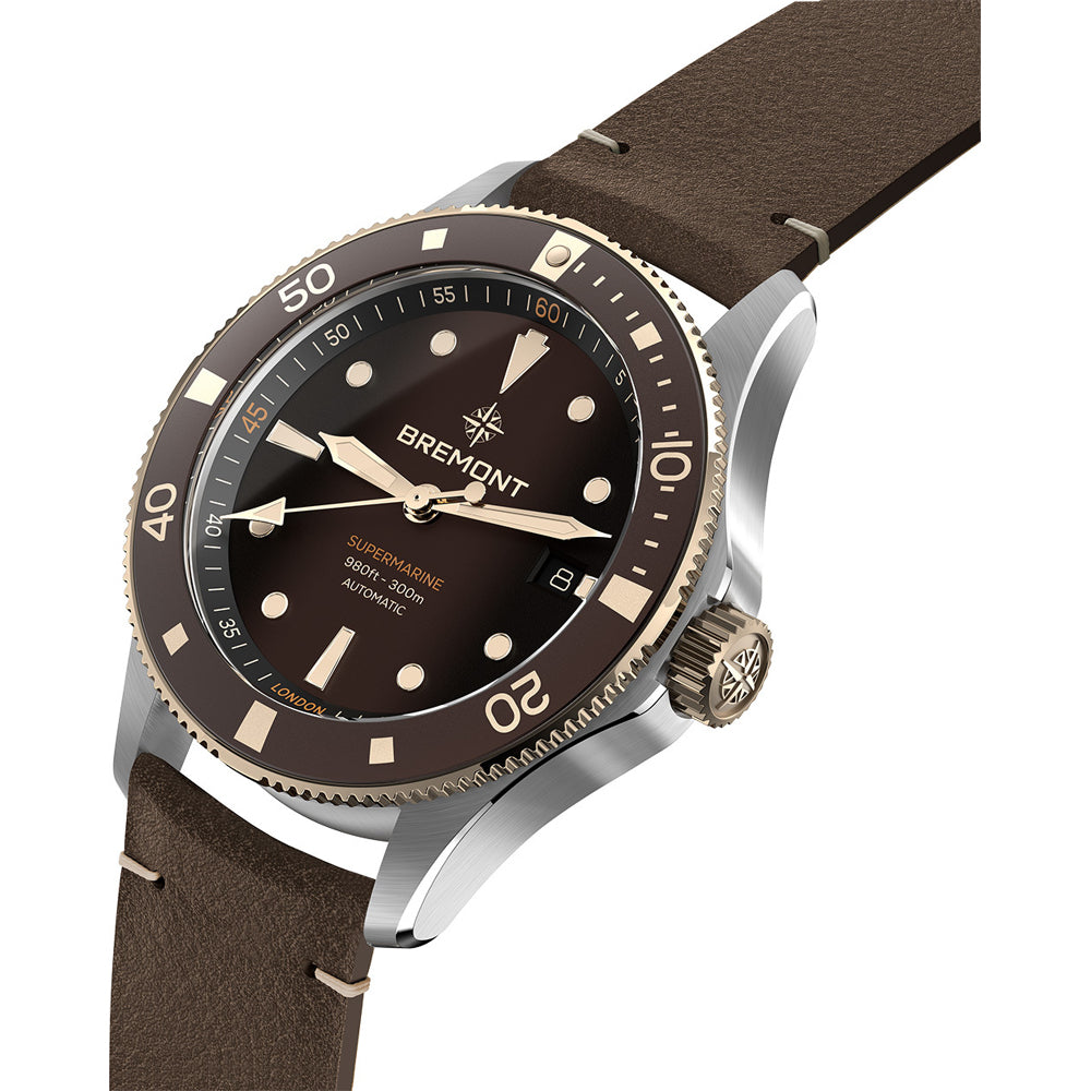 Bremont SM40-DT-BI-BR-L-S Supermarine 300M Date Brown Dial on Leather Strap