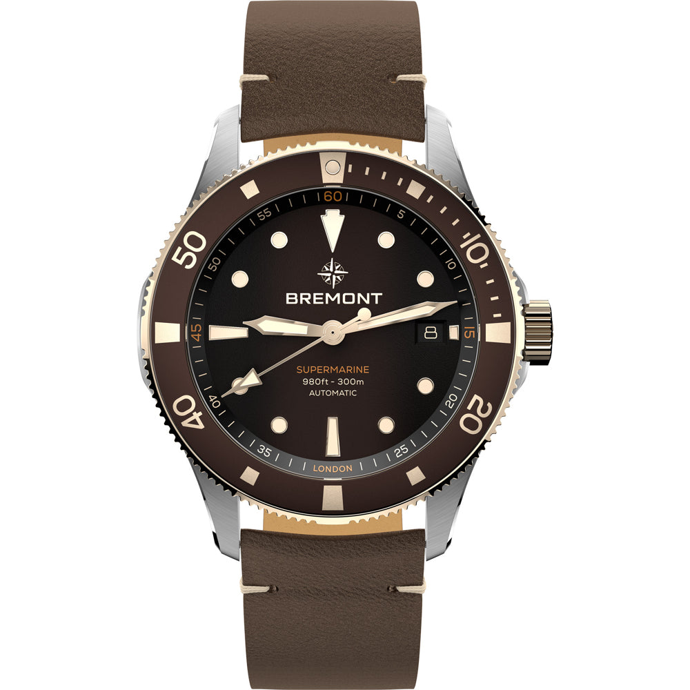 Bremont SM40-DT-BI-BR-L-S Supermarine 300M Date Brown Dial on Leather Strap