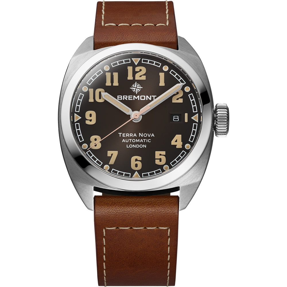 Bremont TN40-DT-SS-BK-L-S Terra Nova 40.5 Date Black Dial on Leather Strap