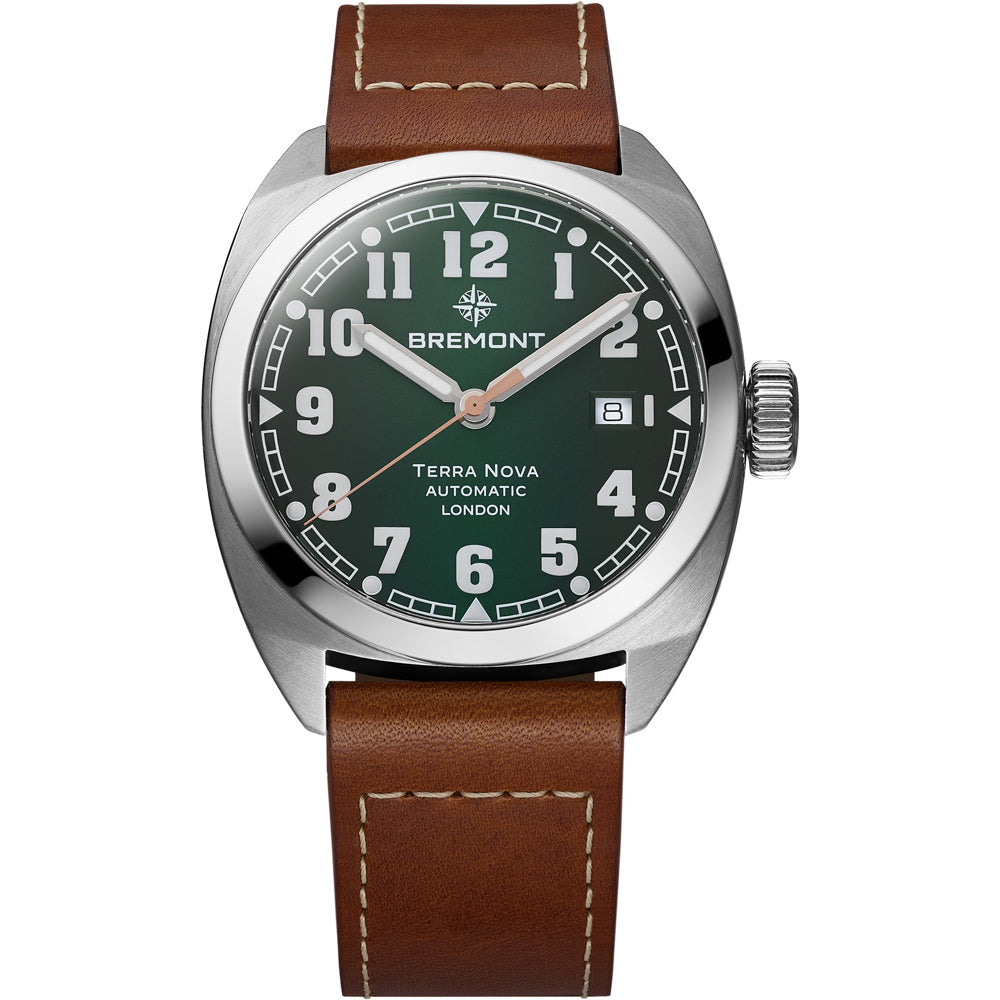 Bremont TN40-DT-SS-GN-L-S Terra Nova 40.5 Date Green Dial on Leather Strap