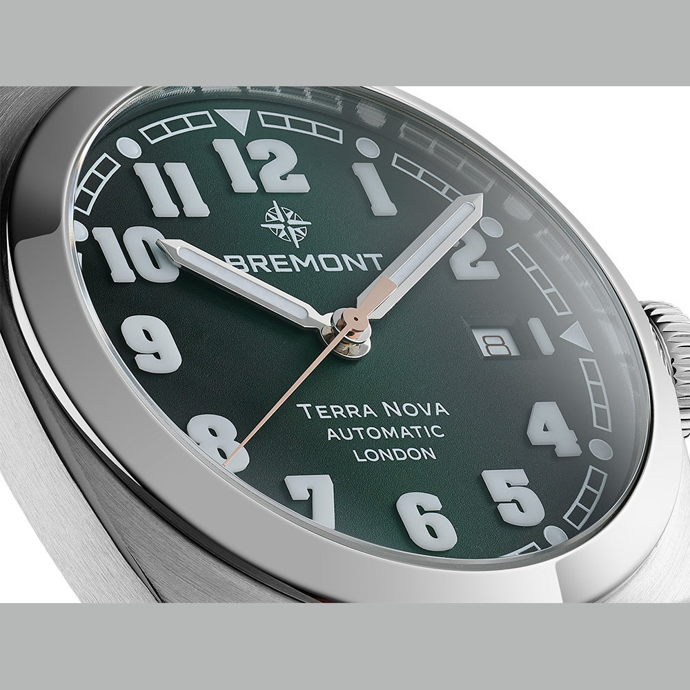 Bremont TN40-DT-SS-GN-L-S Terra Nova 40.5 Date Green Dial on Leather Strap