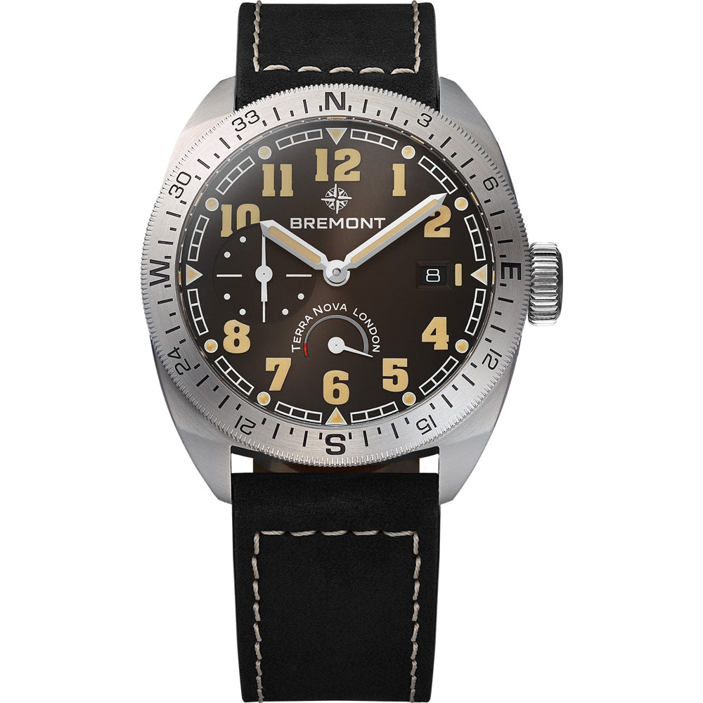 Bremont TN40-PWR-SS-BK-L-S Terra Nova 40.5 Black Dial on Leather Strap
