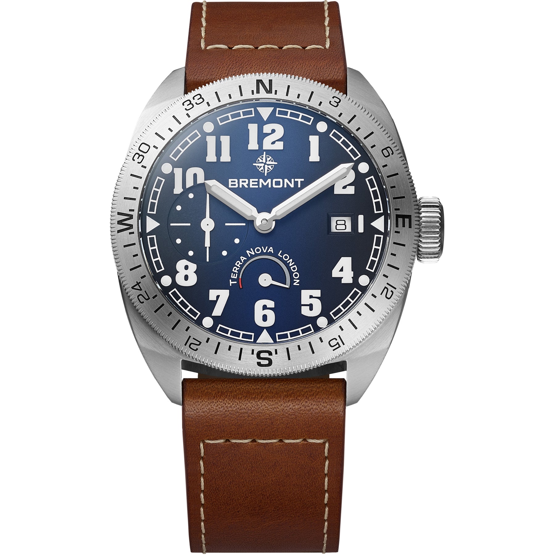Bremont TN40-PWR-SS-BL-L-S Terra Nova 40.5 Blue Dial on Leather Strap