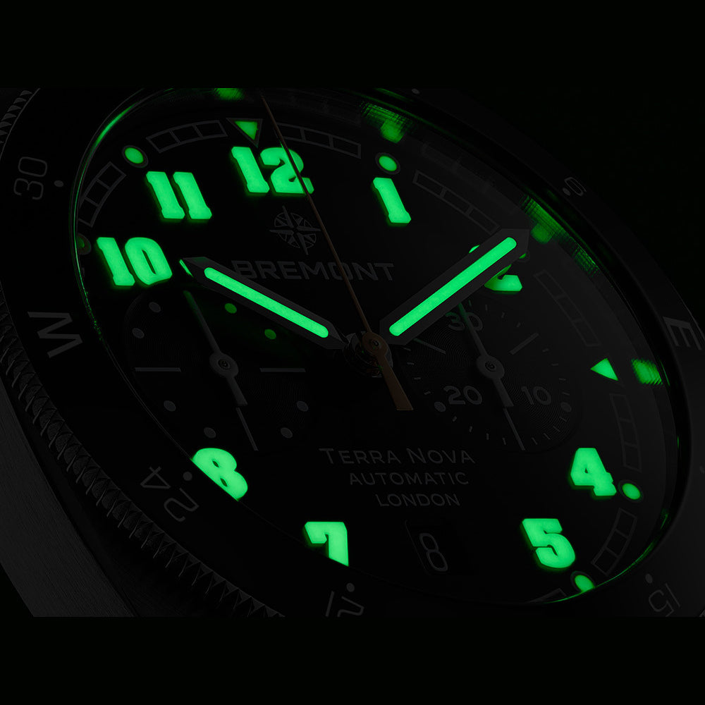 Bremont TN42-CHR-SS-BK-L-S Terra Nova 42.5 Chrono Black Dial on Leather Strap
