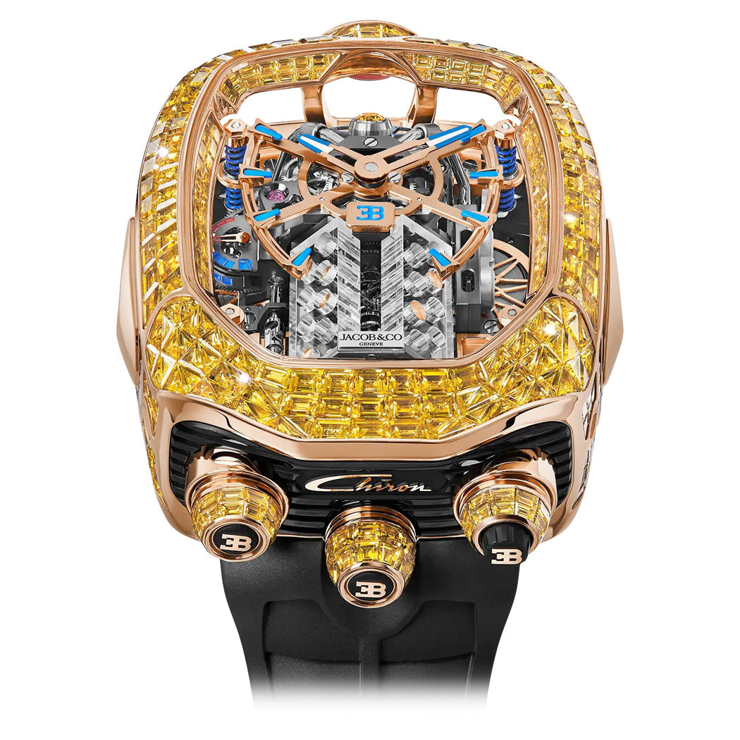 Jacob & Co. Bugatti Chiron Tourbillon Baguette Yellow Sapphires Rose Gold on Strap