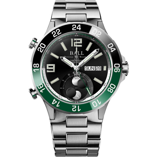 Ball Roadmaster Marine GMT Moon Phase Black Dial on Bracelet