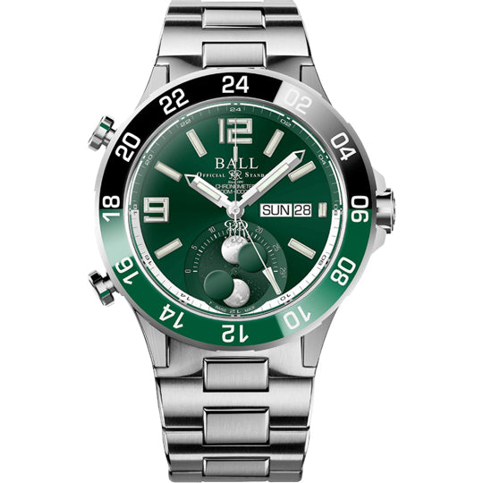 Ball Roadmaster Marine GMT Moon Phase Green Dial on Bracelet
