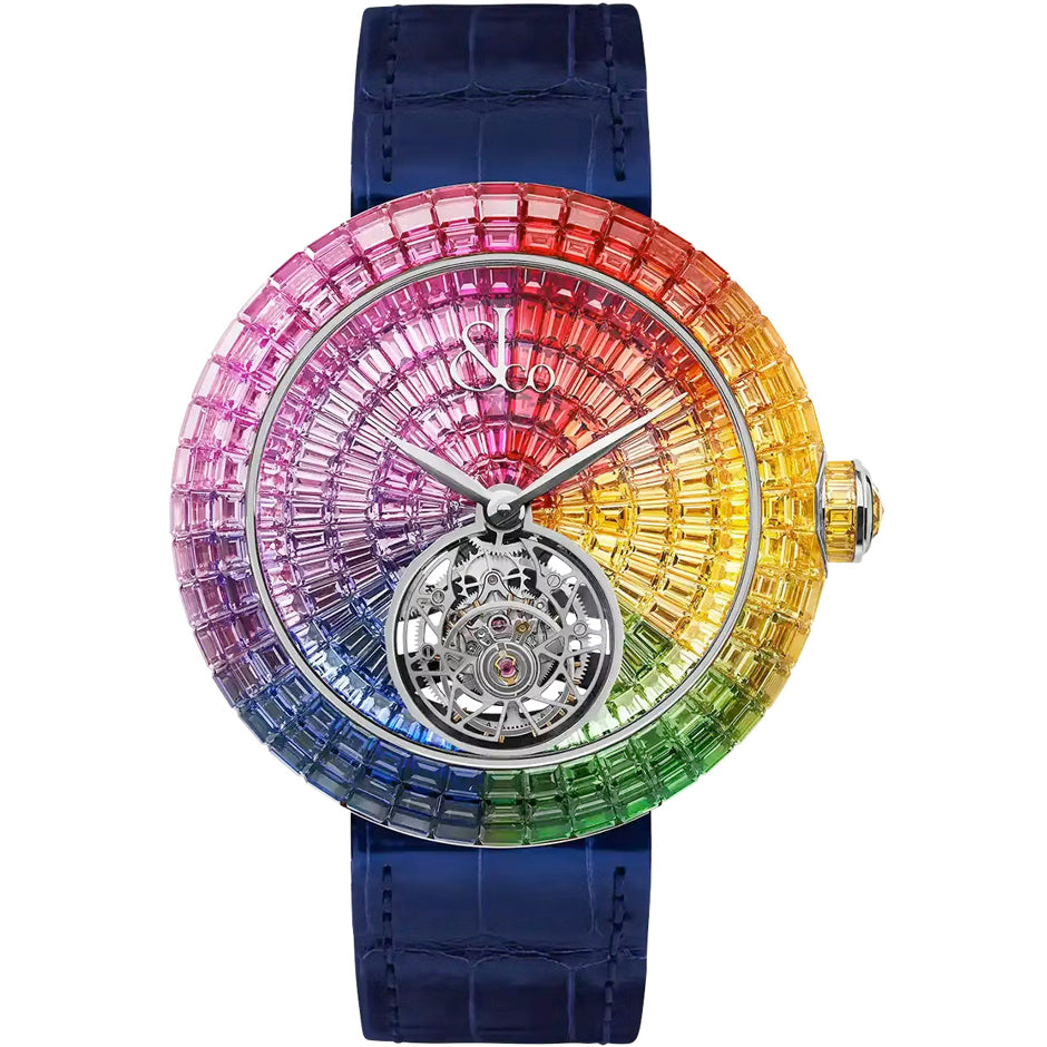 Jacob & Co. Brilliant Flying Tourbillon Rainbow White Gold on Strap