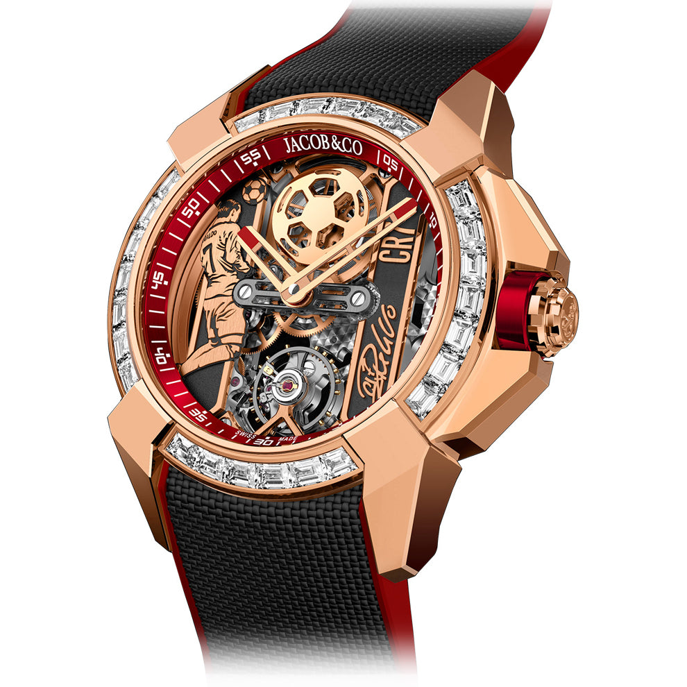 Jacob & Co. Epic X CR7 Flight of CR7 Rose Gold Baguette Red on Strap