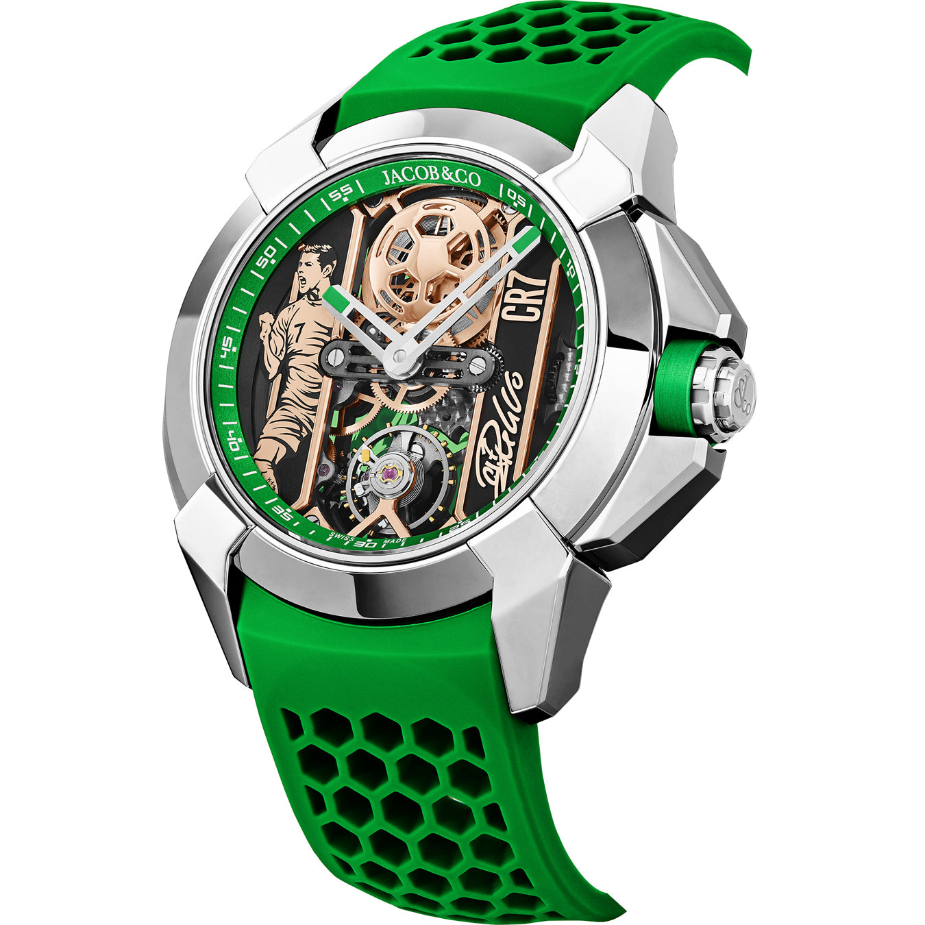 Jacob & Co. Epic X CR7 Heart of CR7 Stainless Steel Green on Strap