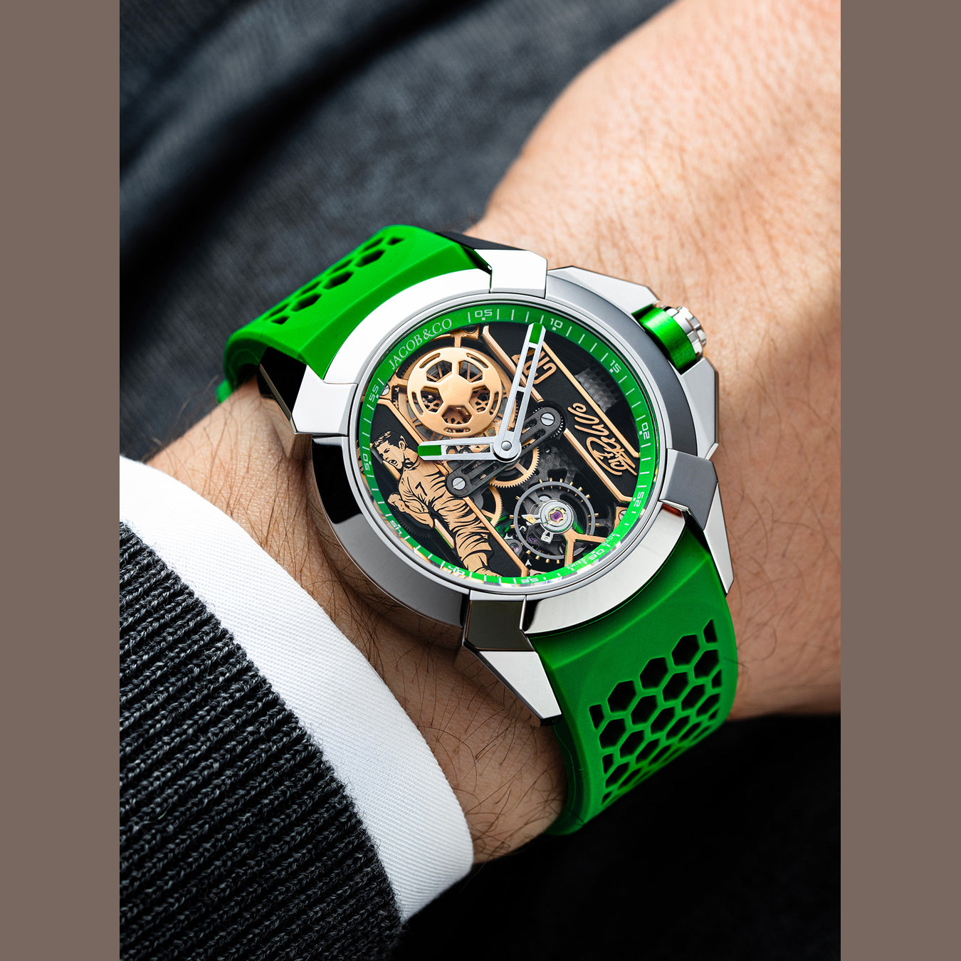 Jacob & Co. Epic X CR7 Heart of CR7 Stainless Steel Green on Strap