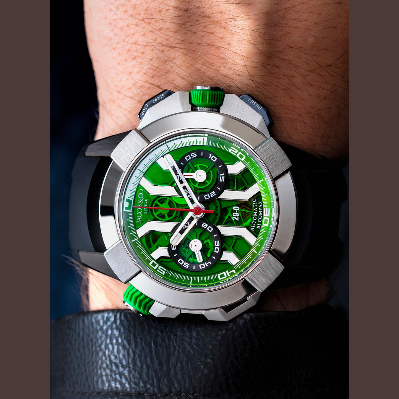 Jacob & Co. Epic X Chrono Khabib Titanium Green on Strap