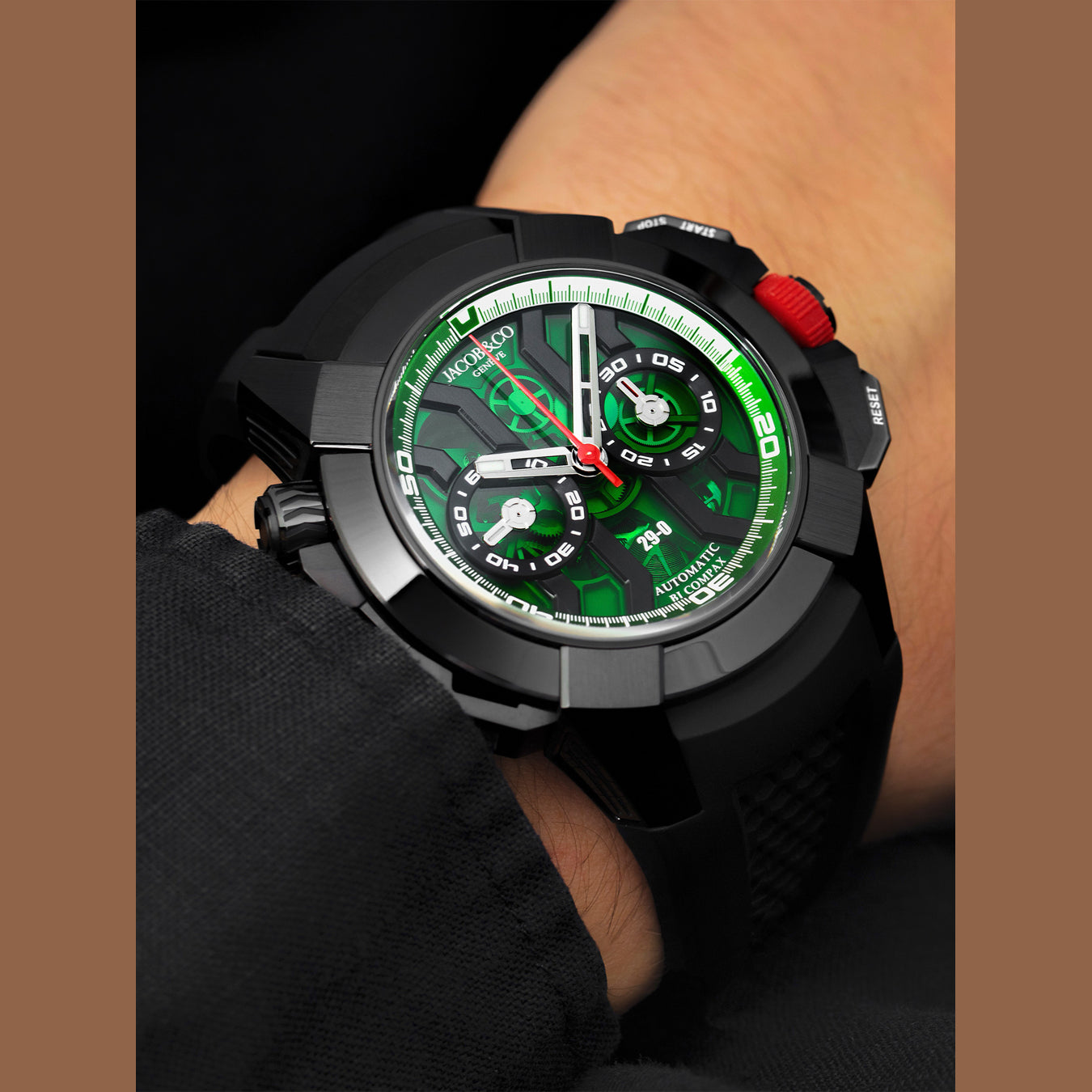 Jacob & Co. Epic X Chrono Khabib in Black Titanium Green on Strap