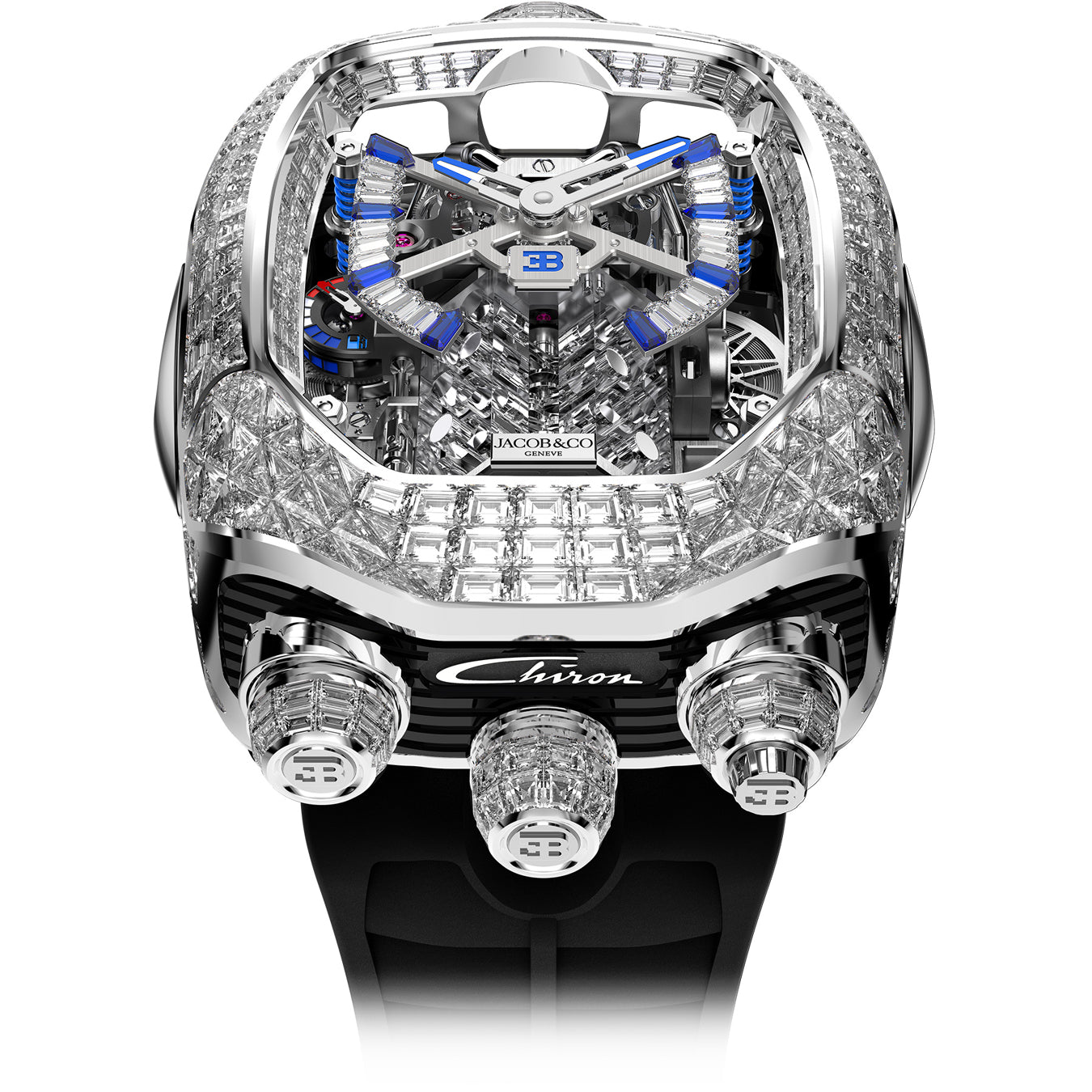 Jacob & Co. Bugatti Chiron Tourbillon Baguette White Gold on Strap